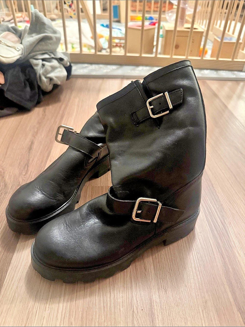 Steve Madden Black Buckle Combat Boots